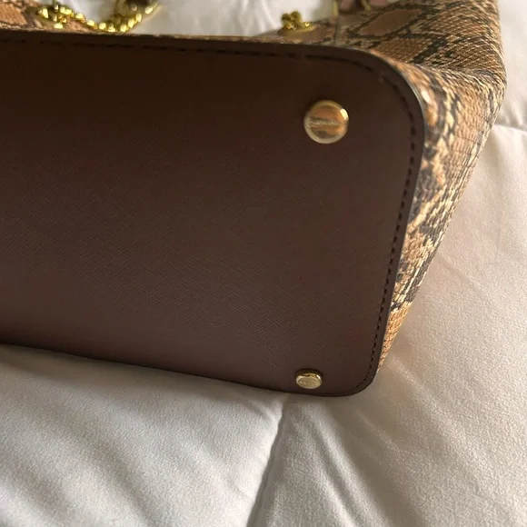 NWT Calvin Klein Tan and Black Snake-Print Chain-Handle Tote - Picture 2 of 9